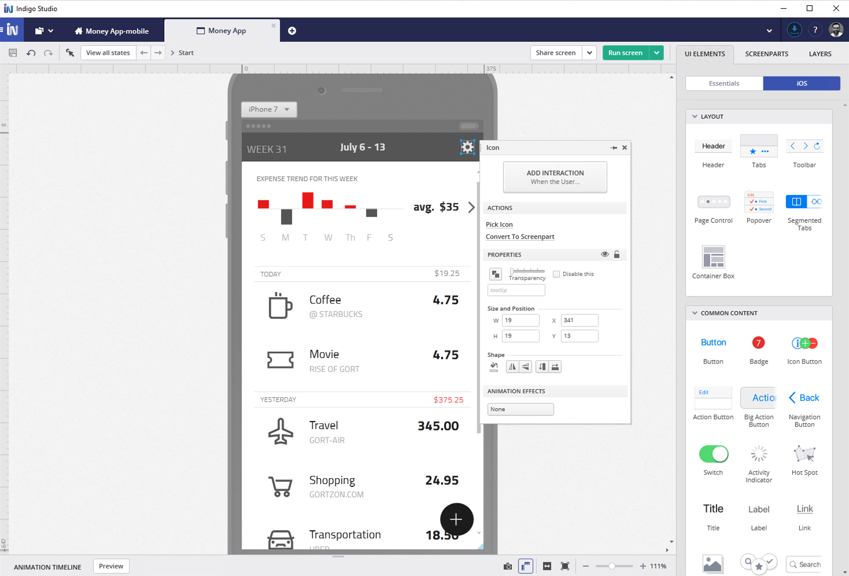 Indigo Studio design editor with canvas, toolbox, and property panel